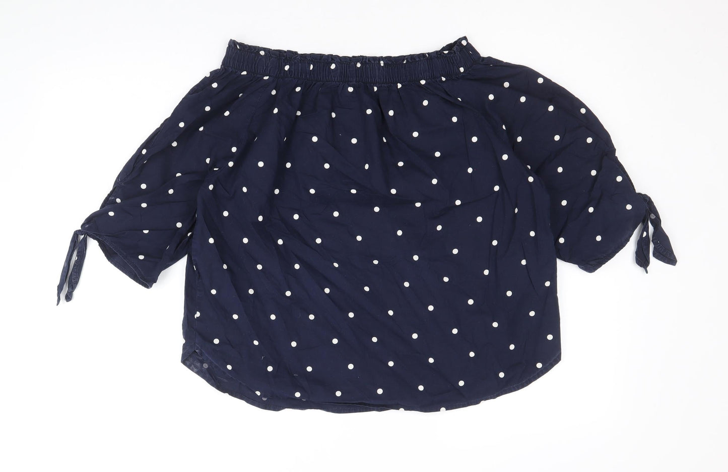 H&M Womens Blue Polka Dot 100% Cotton Basic Blouse Size 8 Off the Shoulder - Bardot