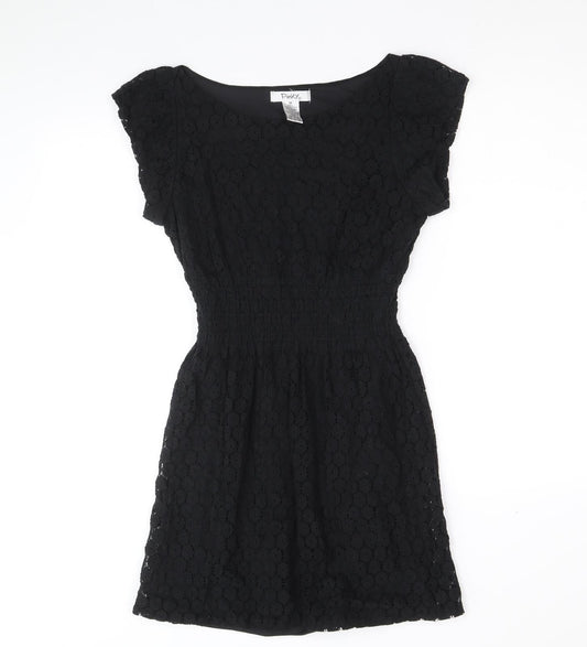Pinky Womens Black Geometric Cotton Fit & Flare Size M Boat Neck Pullover