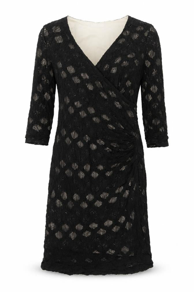Kaliko Womens Black Geometric Cotton A-Line Size 12 V-Neck Pullover