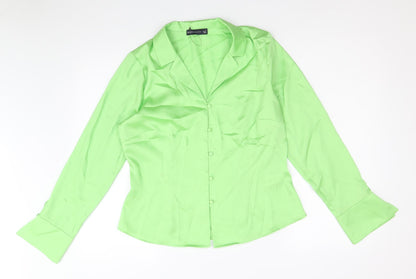 Marks & Spencer Womens Green Polyester Basic Button-Up Size 12 V-Neck - Collared