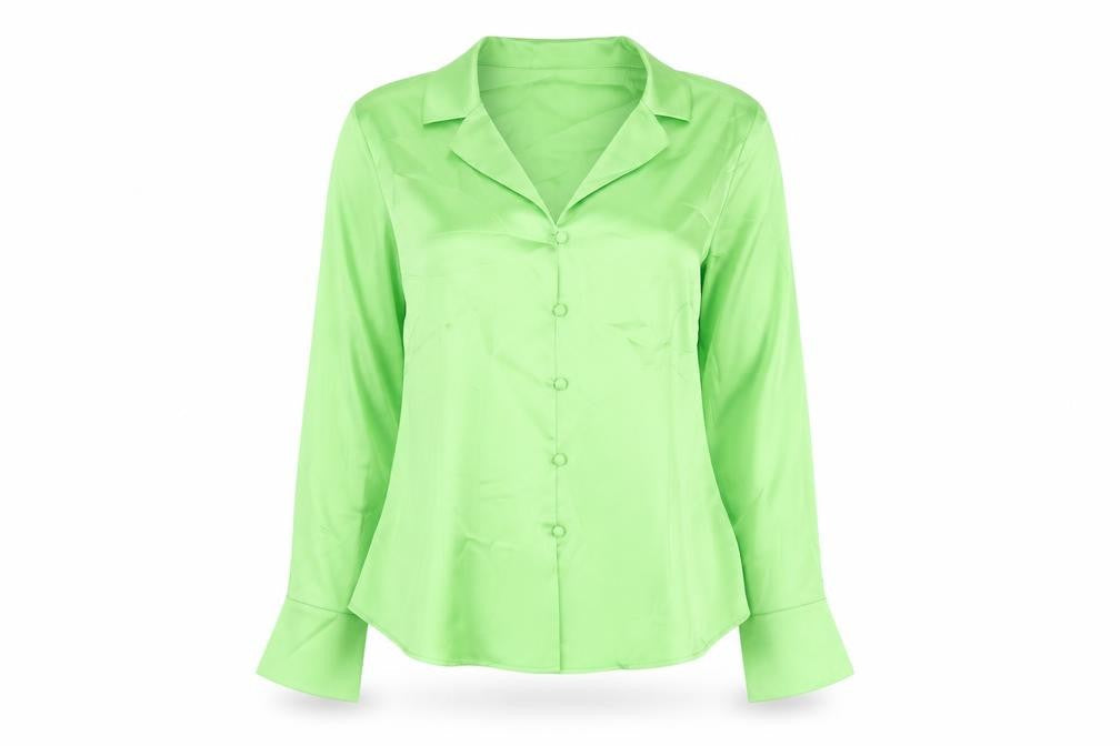Marks & Spencer Womens Green Polyester Basic Button-Up Size 12 V-Neck - Collared