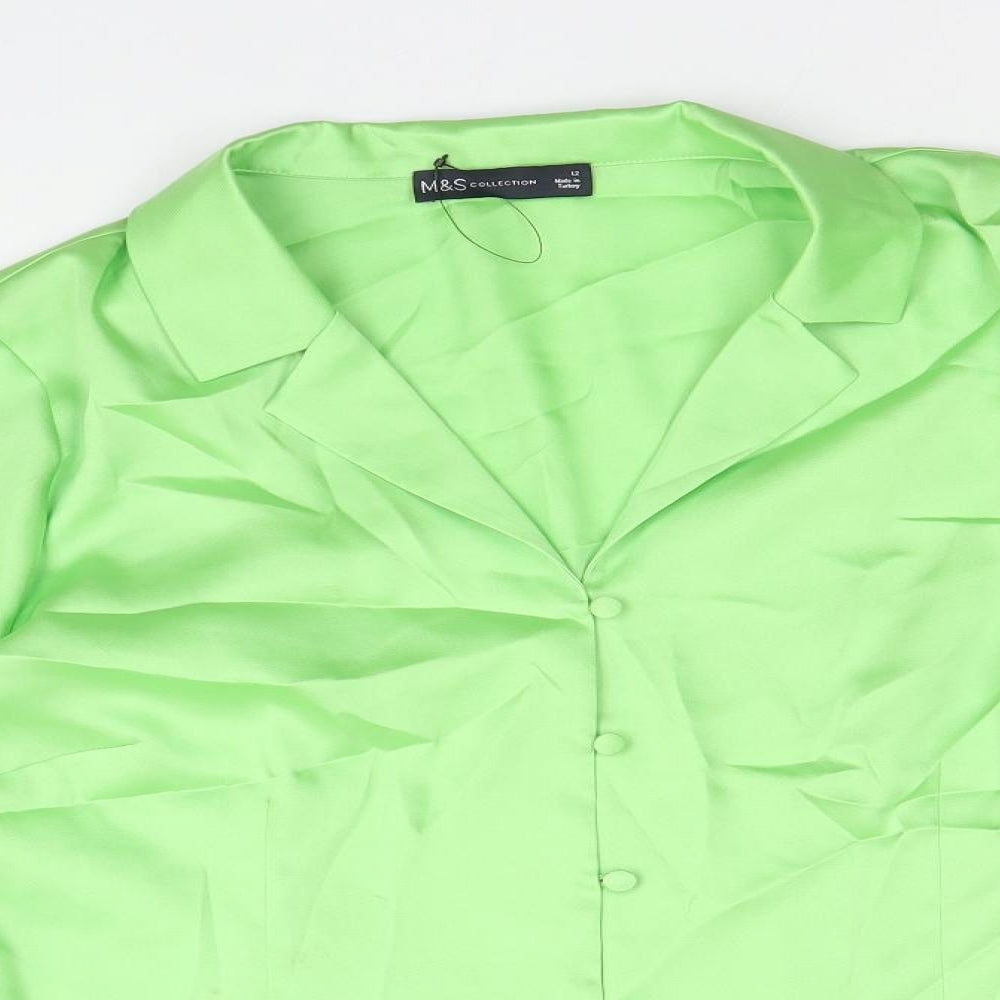 Marks and Spencer Womens Green Polyester Basic Button-Up Size 12 V-Neck - Collared