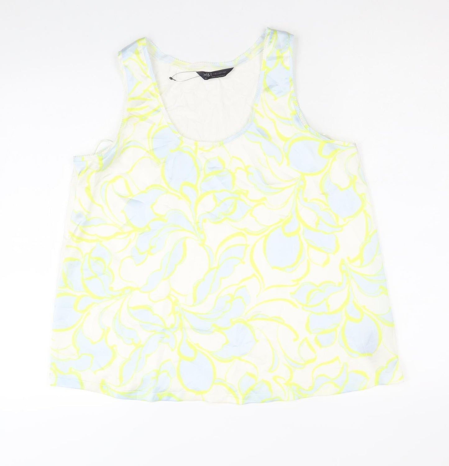 Marks and Spencer Womens White Geometric Polyester Basic Tank Size 10 Scoop Neck