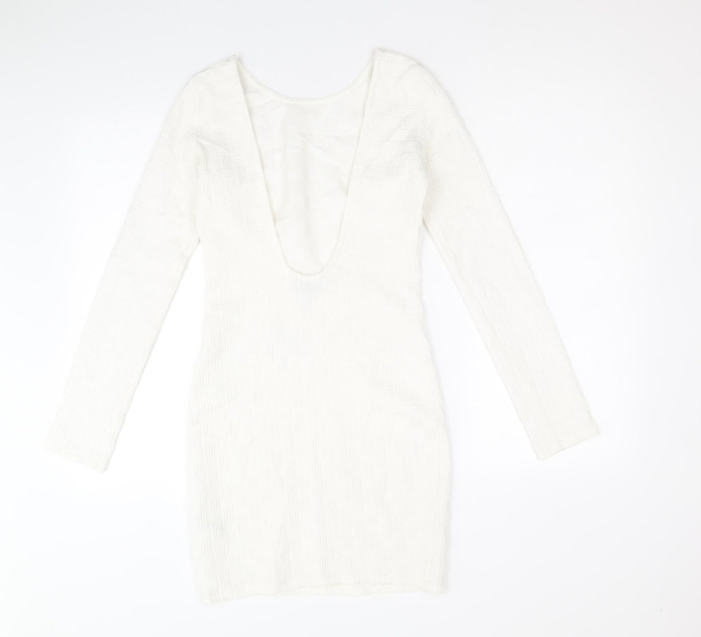 Topshop Womens White Geometric Polyester Mini Size 8 Scoop Neck Pullover