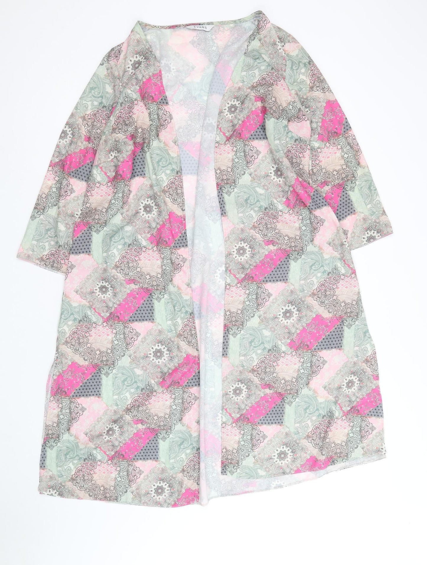 Evans Womens Multicoloured Geometric Polyester Kimono Blouse Size 14 V-Neck - Size 14-16