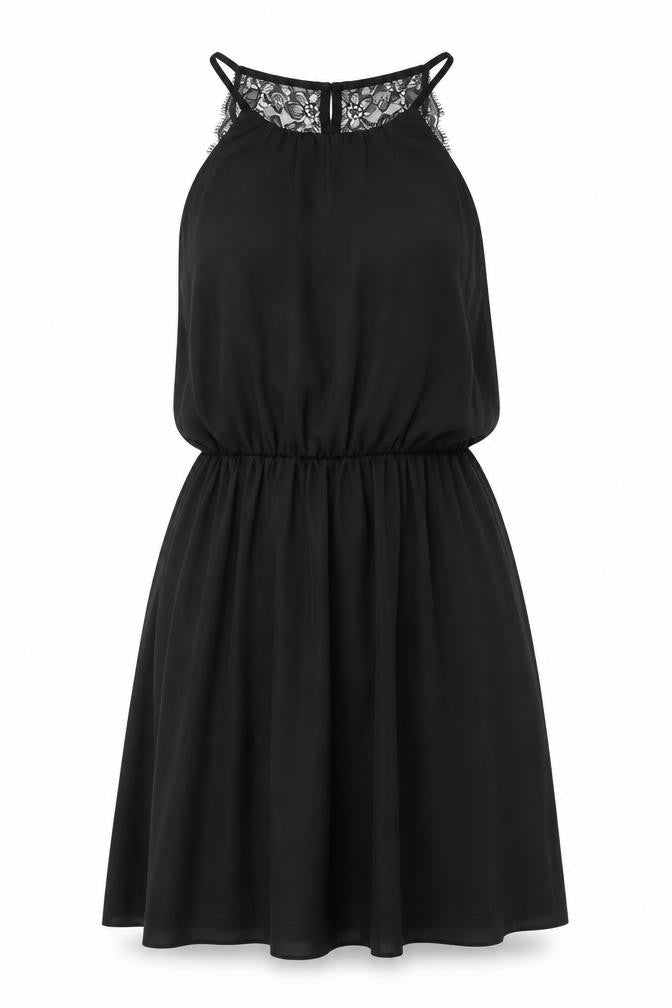 H&M Womens Black Polyester Fit & Flare Size 8 Scoop Neck Button - Lace Details