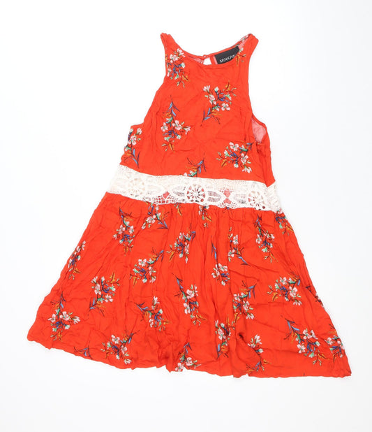 MINKPINK Womens Red Floral Viscose Fit & Flare Size S Scoop Neck Button