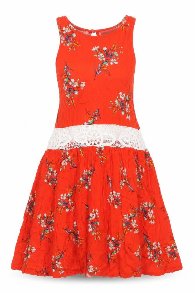 MINKPINK Womens Red Floral Viscose Fit & Flare Size S Scoop Neck Button
