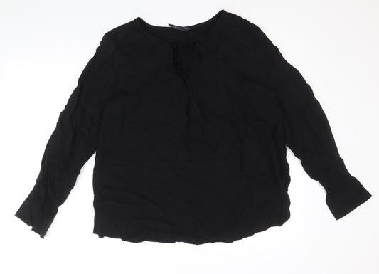 Marks and Spencer Womens Black Camel Basic Blouse Size 10 Boat Neck - Tie Neck Detail