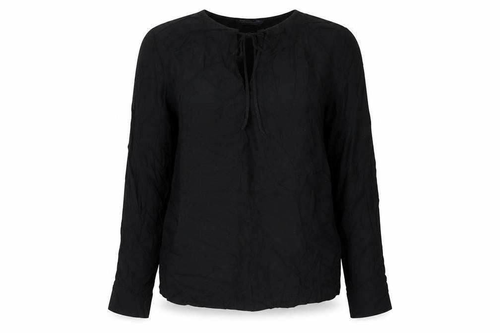 Marks & Spencer Womens Black Camel Basic Blouse Size 10 Boat Neck - Tie Neck Detail
