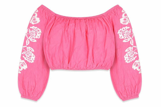 Marks and Spencer Womens Pink 100% Cotton Cropped Blouse Size 18 Boat Neck - Bardot
