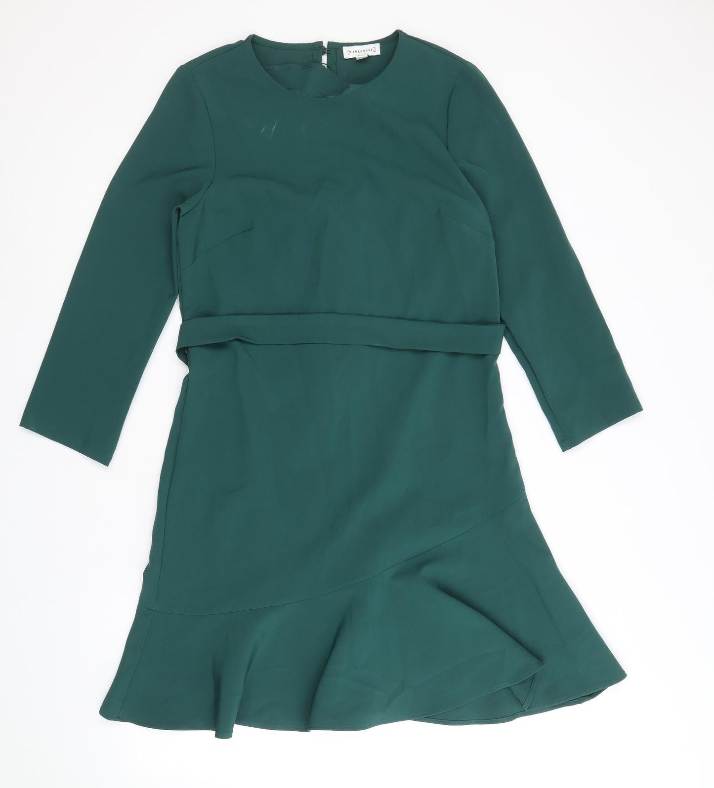 Warehouse Womens Green Polyester A-Line Size 10 Round Neck Zip
