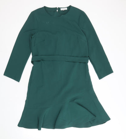Warehouse Womens Green Polyester A-Line Size 10 Round Neck Zip