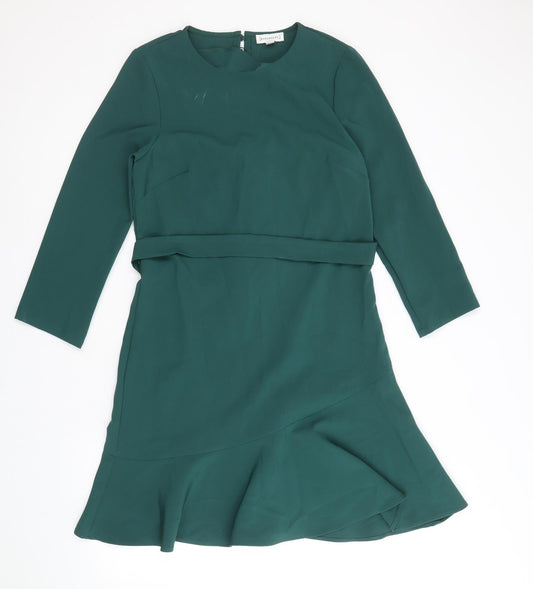 Warehouse Womens Green Polyester A-Line Size 10 Round Neck Zip