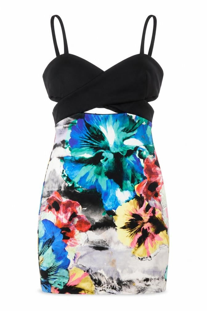 Zara Womens Multicoloured Floral Polyamide Mini Size S V-Neck Zip