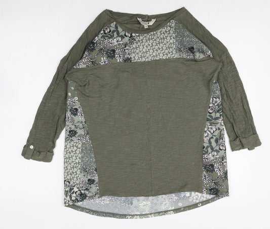 M&Co Womens Green Floral Viscose Basic Blouse Size 10 Boat Neck