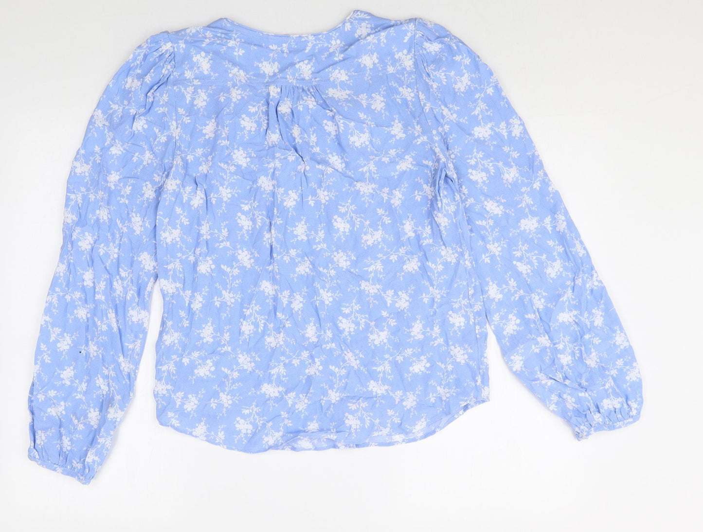 Pre Una Womens Blue Floral Viscose Basic Blouse Size 6 V-Neck