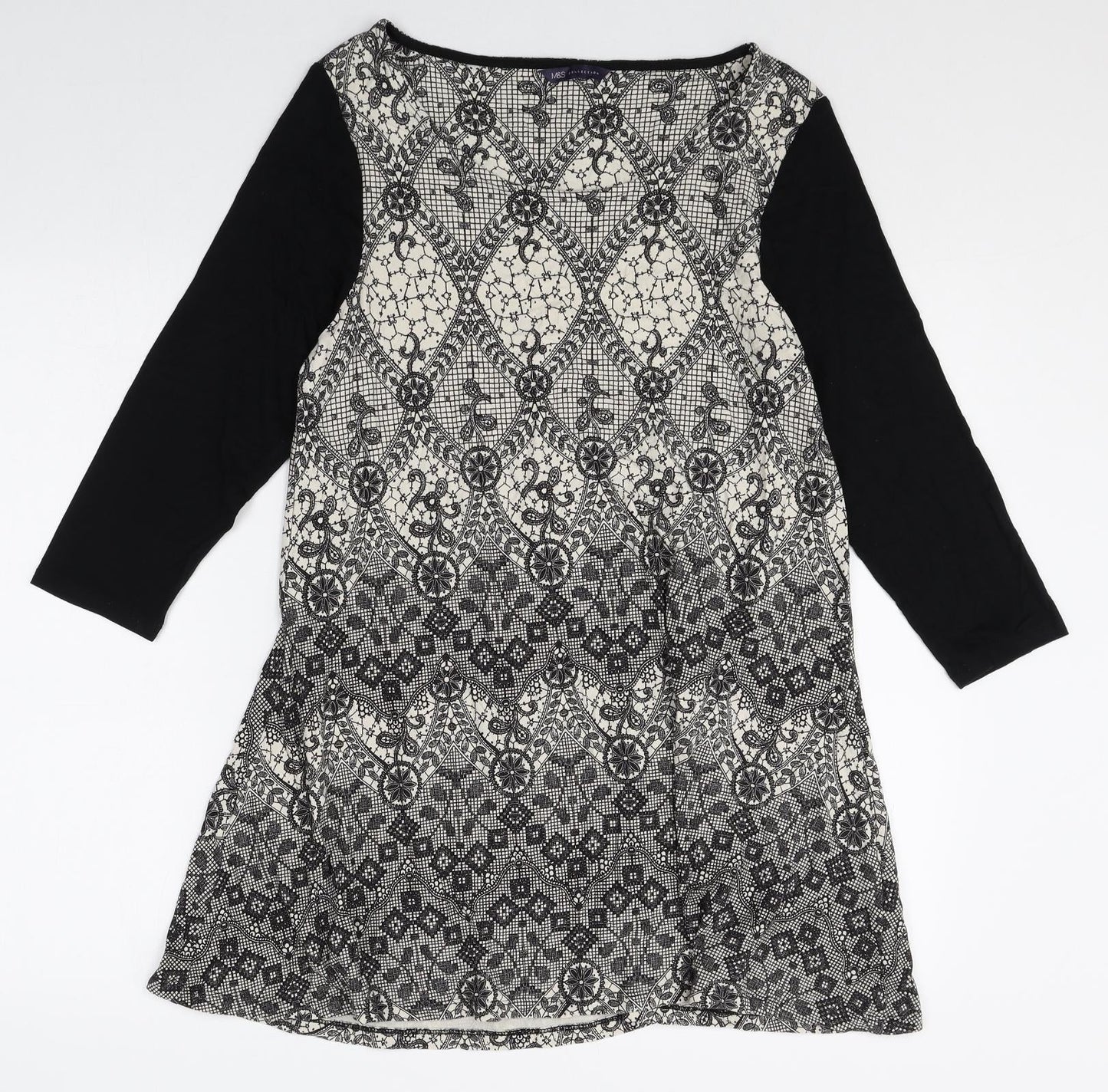 Marks and Spencer Womens Multicoloured Geometric Viscose Shift Size 16 Boat Neck Pullover