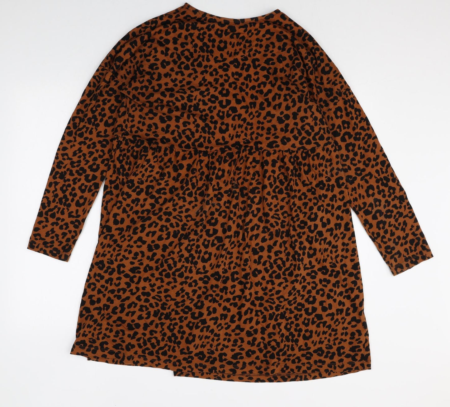 ASOS Womens Brown Animal Print 100% Cotton Trapeze & Swing Size 12 Round Neck Pullover - Leopard Print