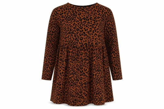 ASOS Womens Brown Animal Print 100% Cotton Trapeze & Swing Size 12 Round Neck Pullover - Leopard Print