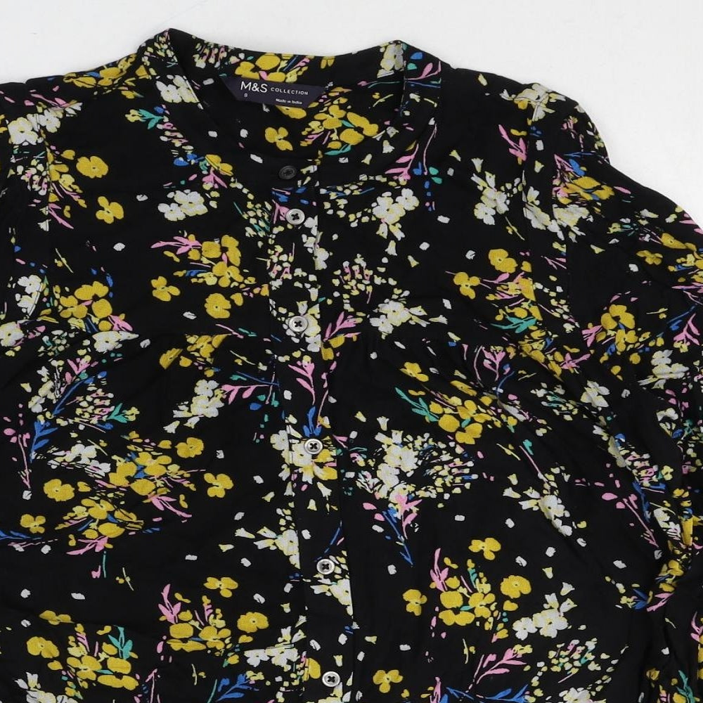 Marks and Spencer Womens Multicoloured Floral Viscose Basic Button-Up Size 8 Round Neck