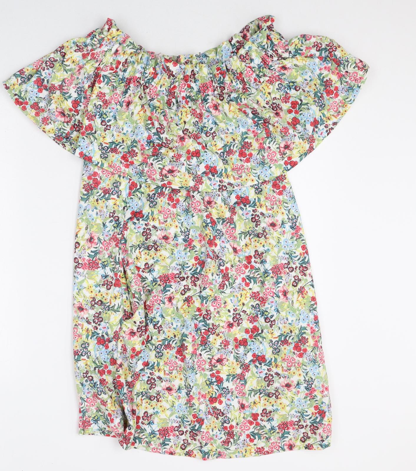 H&M Womens Multicoloured Floral Cotton A-Line Size XS Off the Shoulder Pullover