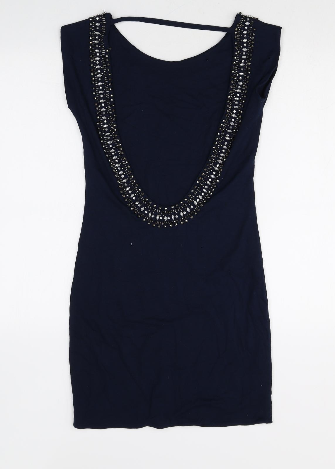 Warehouse Womens Blue Viscose A-Line Size 8 Round Neck Pullover