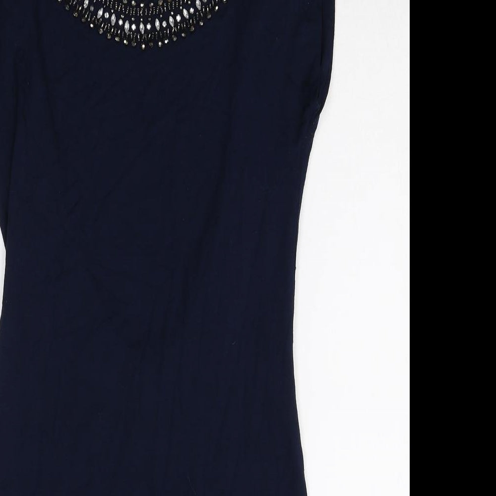 Warehouse Womens Blue Viscose A-Line Size 8 Round Neck Pullover