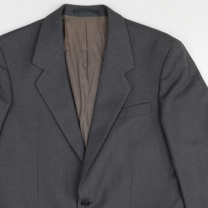 Preworn Mens Grey Polyester Jacket Suit Jacket Size 40 Regular