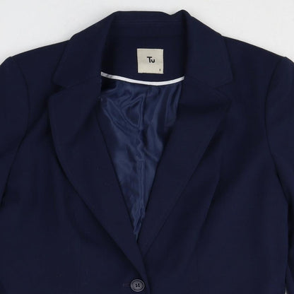 Tu Womens Blue Polyester Jacket Blazer Size 8
