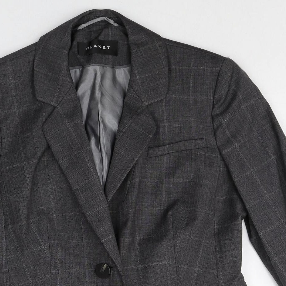 Planet Womens Grey Plaid Wool Jacket Blazer Size 8