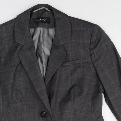 Planet Womens Grey Plaid Wool Jacket Blazer Size 8