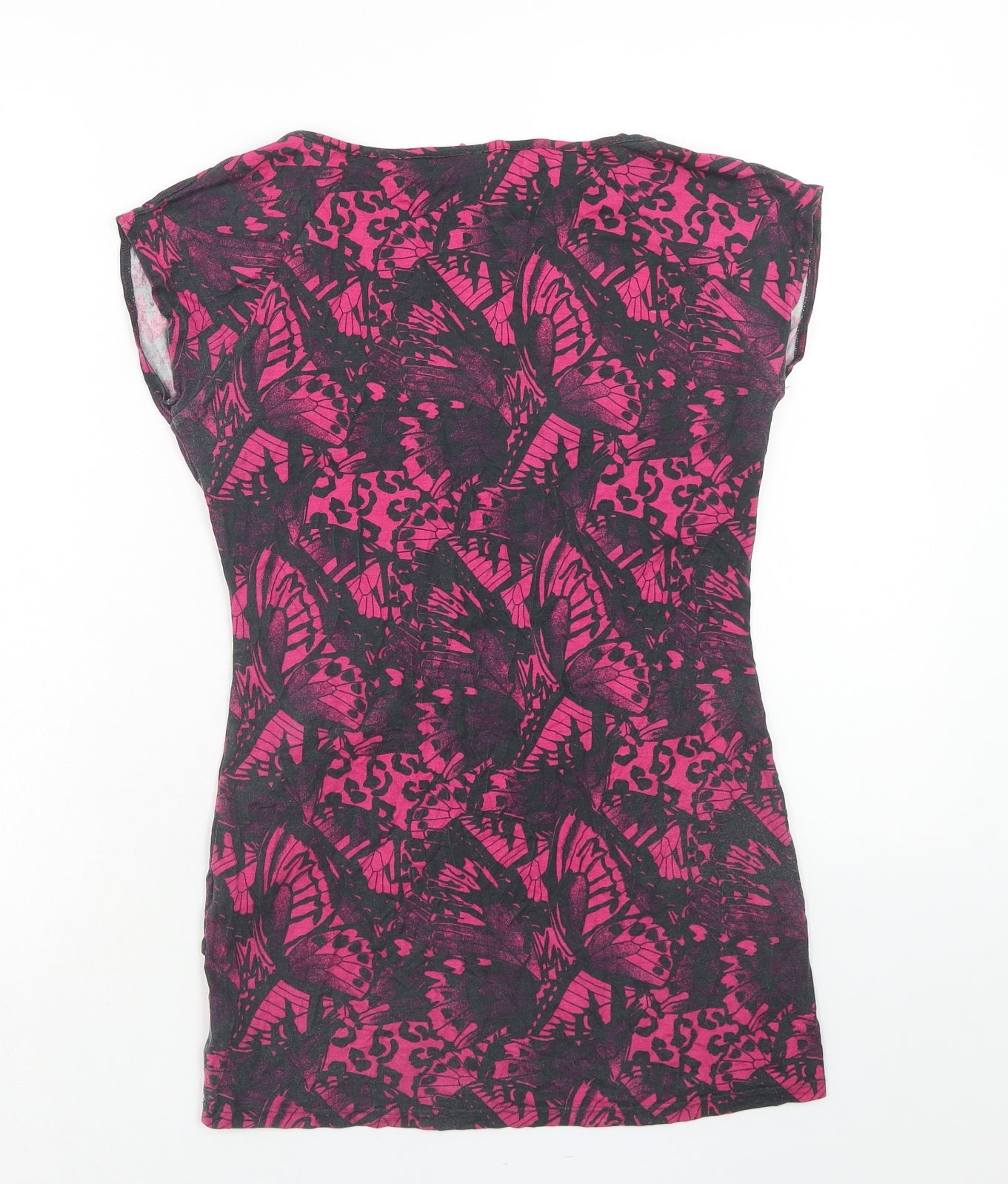 NEXT Womens Pink Geometric Viscose Basic T-Shirt Size 10 V-Neck