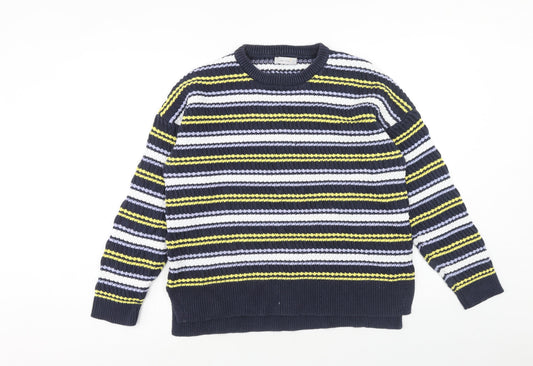 Per Una Womens Multicoloured Round Neck Striped Cotton Pullover Jumper Size L