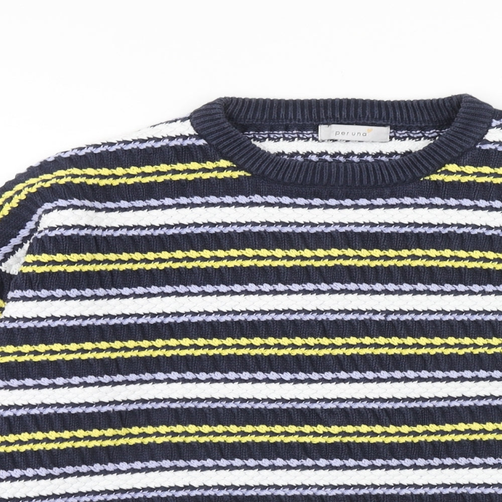Per Una Womens Multicoloured Round Neck Striped Cotton Pullover Jumper Size L