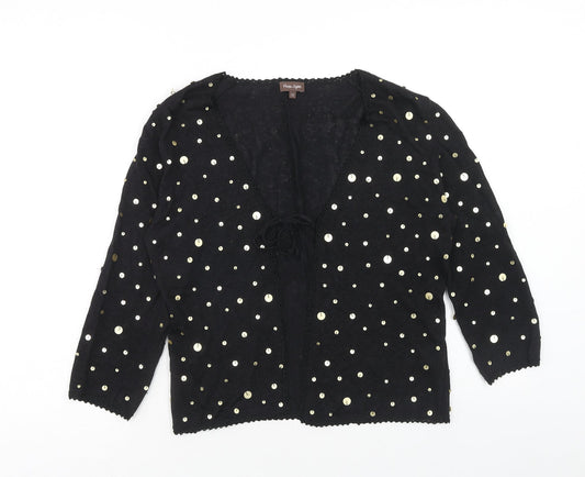 Phase Eight Womens Black V-Neck Polka Dot Linen Cardigan Jumper Size 12