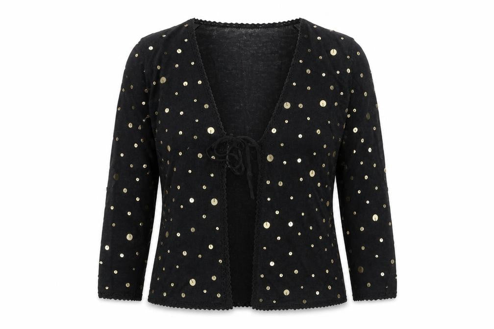 Phase Eight Womens Black V-Neck Polka Dot Linen Cardigan Jumper Size 12