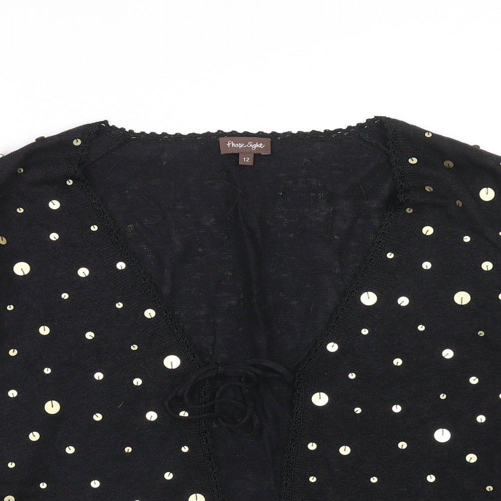 Phase Eight Womens Black V-Neck Polka Dot Linen Cardigan Jumper Size 12