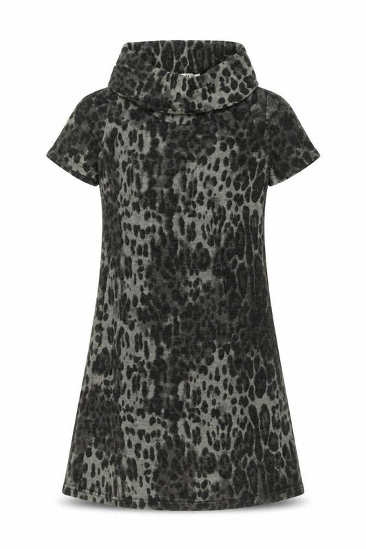 Palme Womens Grey Animal Print Acrylic A-Line Size M Roll Neck Pullover - Leopard Pattern