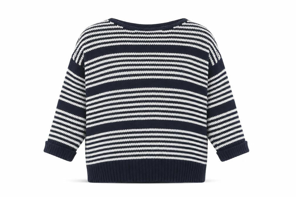 Topshop Womens Blue Round Neck Striped Cotton Pullover Jumper Size 10