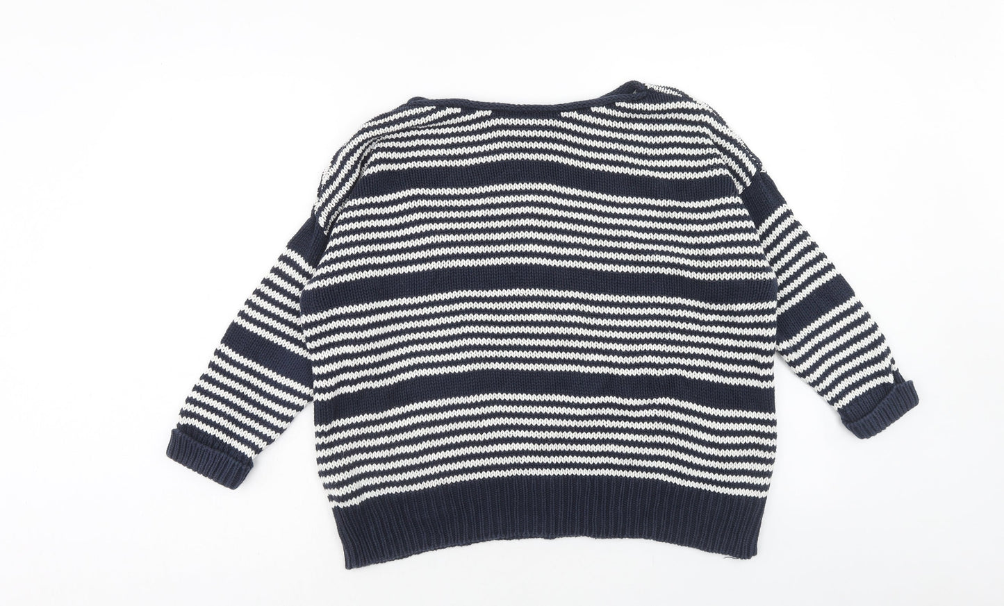 Topshop Womens Blue Round Neck Striped Cotton Pullover Jumper Size 10