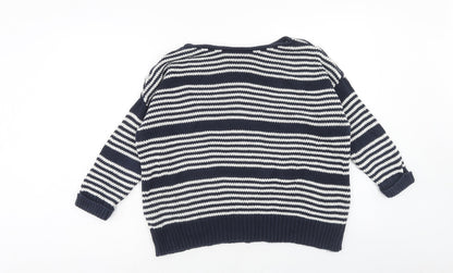 Topshop Womens Blue Round Neck Striped Cotton Pullover Jumper Size 10