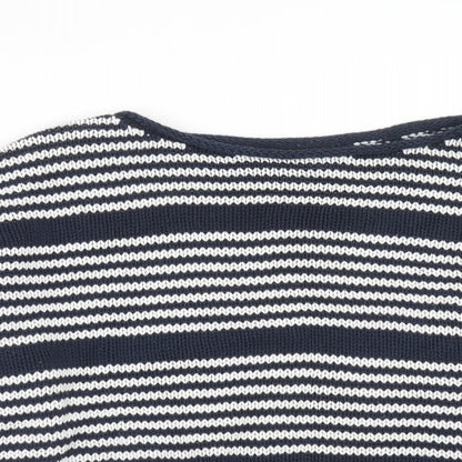 Topshop Womens Blue Round Neck Striped Cotton Pullover Jumper Size 10