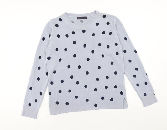 Marks and Spencer Womens Blue Round Neck Polka Dot Acrylic Pullover Jumper Size 12