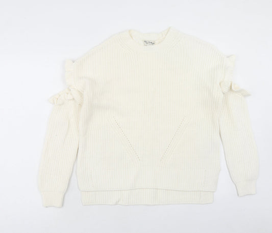 Miss Selfridge Womens Ivory Round Neck Cotton Pullover Jumper Size 8