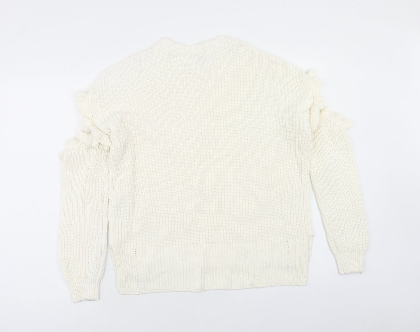 Miss Selfridge Womens Ivory Round Neck Cotton Pullover Jumper Size 8