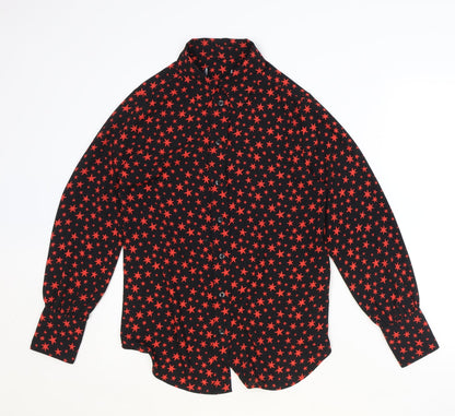 Marks & Spencer Womens Black Geometric Polyester Basic Button-Up Size 8 Collared - Star Print