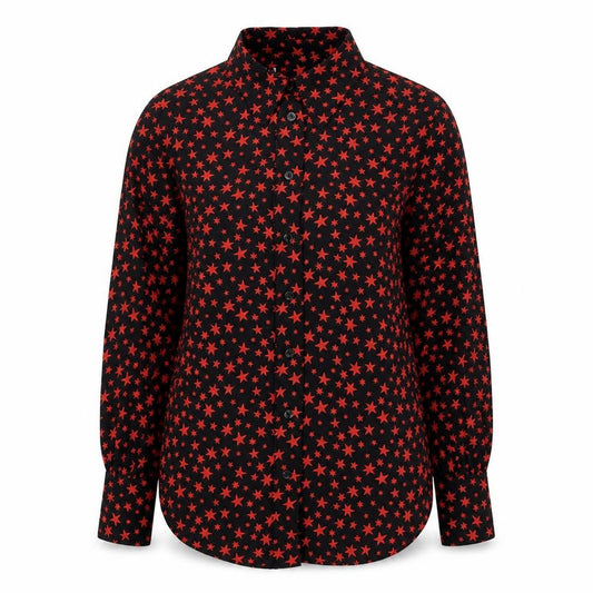 Marks and Spencer Womens Black Geometric Polyester Basic Button-Up Size 8 Collared - Star Print