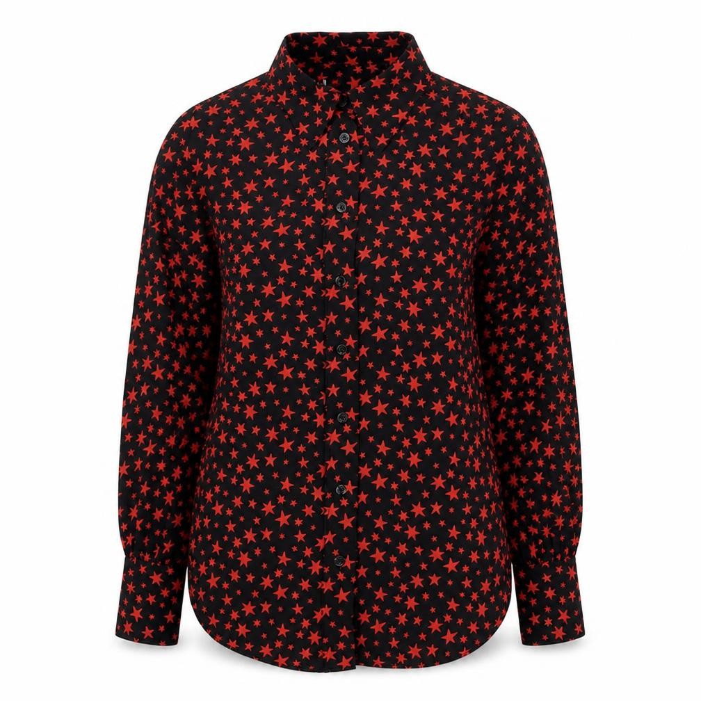 Marks & Spencer Womens Black Geometric Polyester Basic Button-Up Size 8 Collared - Star Print
