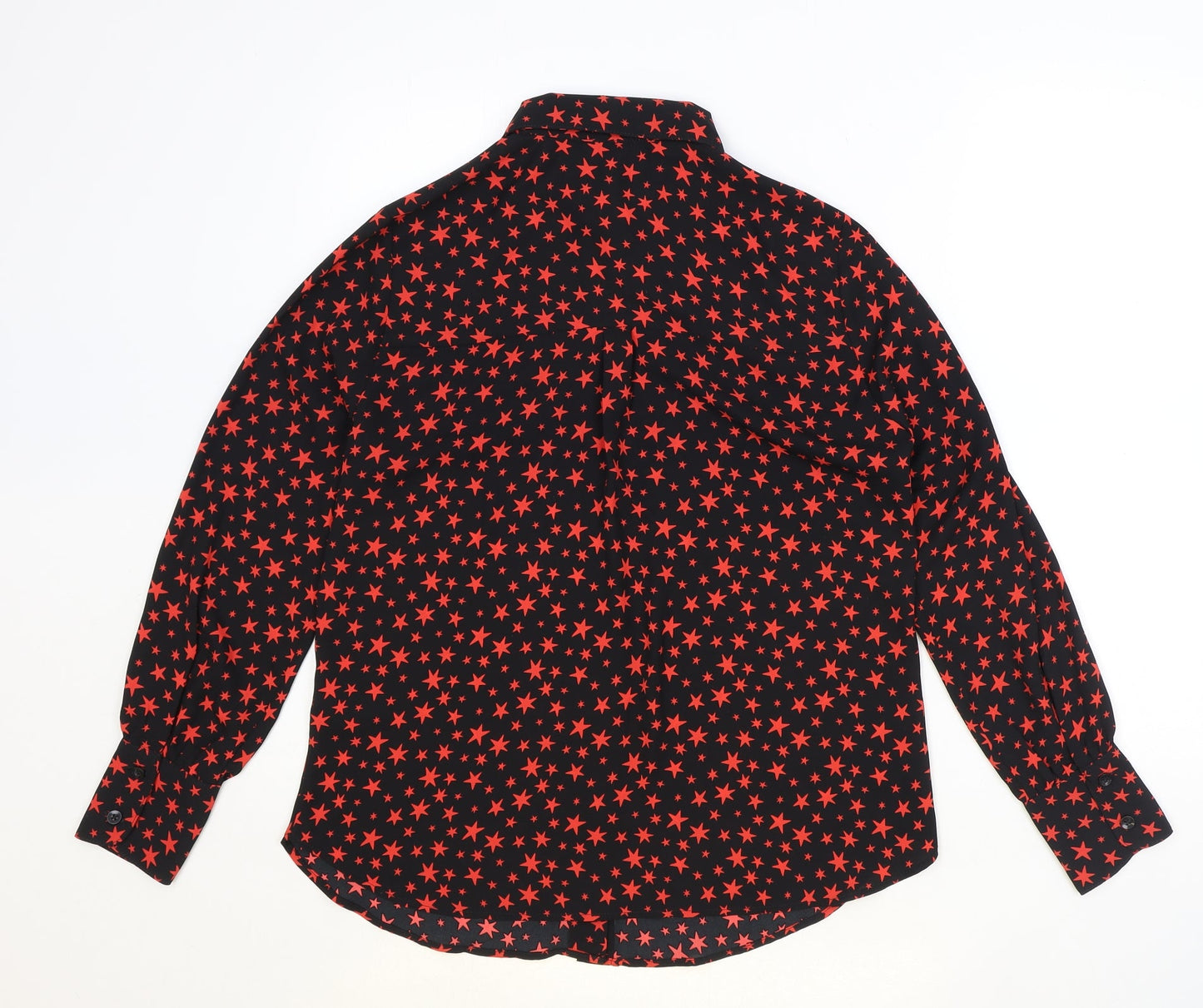 Marks and Spencer Womens Black Geometric Polyester Basic Button-Up Size 8 Collared - Star Print